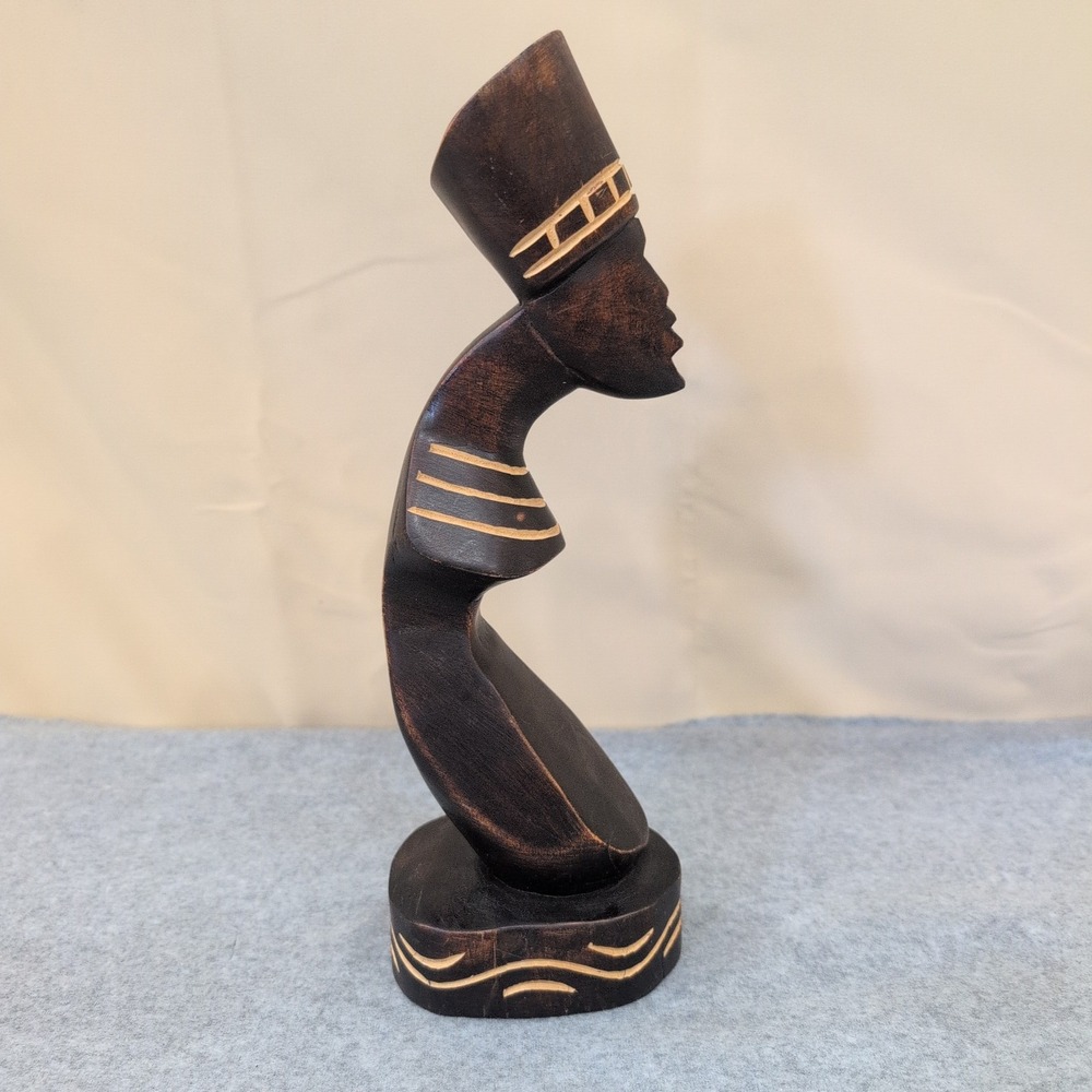 Vintage Hand Carved African Wooden Bust Sculpture Stylized Woman Folk Art - Picture 5 of 9